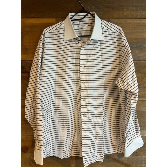 Bisse Classic B-Collar Brown Stripped 100% Cotton Slim Fit XXL/15 - Picture 1 of 6